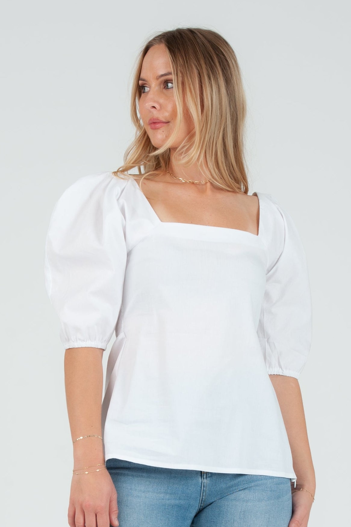 Women's Poplin Pleat Sleeve Blouse Top