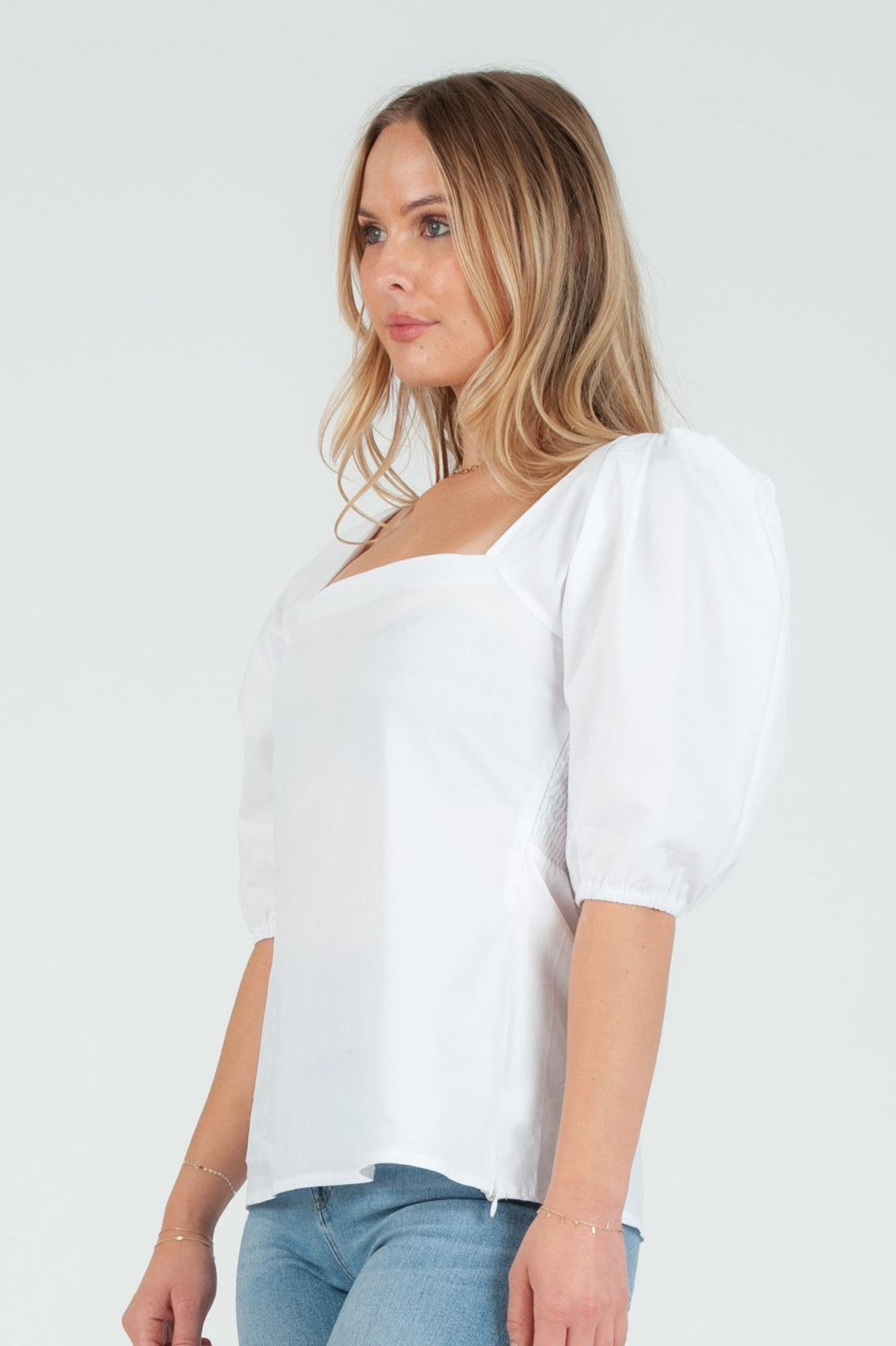 Women's Poplin Pleat Sleeve Blouse Top